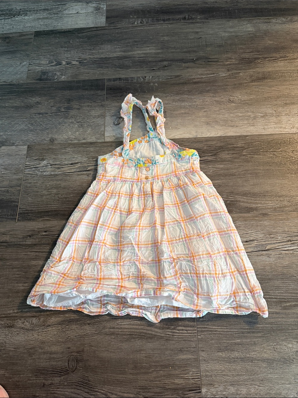 Cupcakes and Cashmere Girls' Peach Plaid Sundress with Ruffle Straps